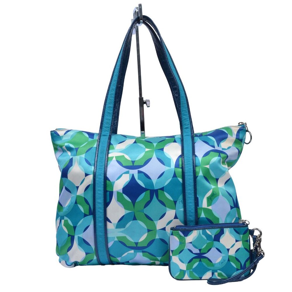 Coach Teal Blue Green Geometric Shoulder Tote - Picture 9 of 16